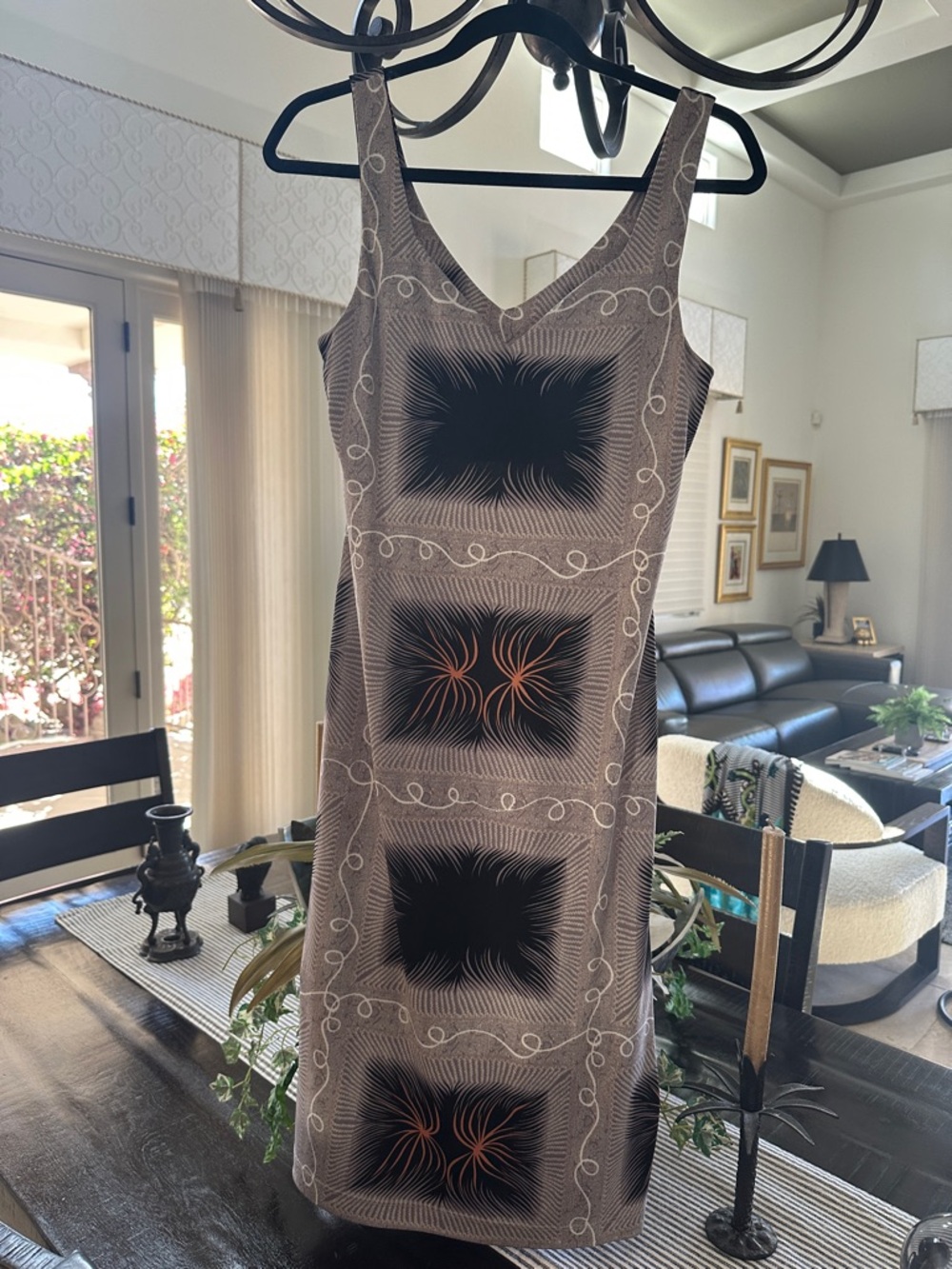 BCBG Brown and Black Graphic Print Midi Dress